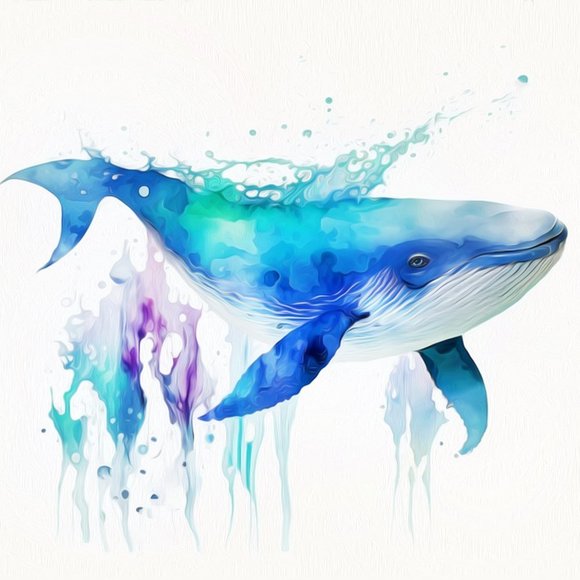 Blue Whale Watercolor Oil Painting Wall Art Print - Picture 7 of 7